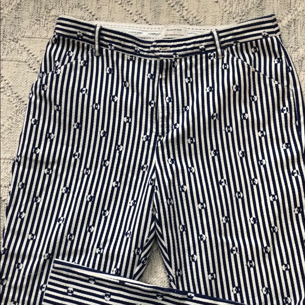 Anthropologie Essential Slim Striped Flower Pants